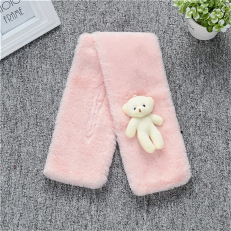 Coral Pink Шарф из искусственного меха кролика для девочек, шаль, медведь, зимний теплый детский слюнявчик, шарфы для мальчиков, одежда с воротником, аксессуары - Цвет: Coral Pink