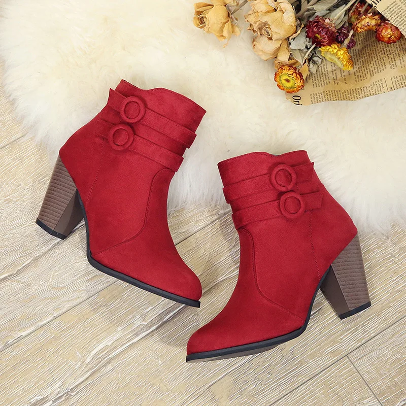 Fashion Autumn and winter new Women Ankle Boots For Women red black High Heel Autumn Shoes Women Fashion Zipper Boots Size 43