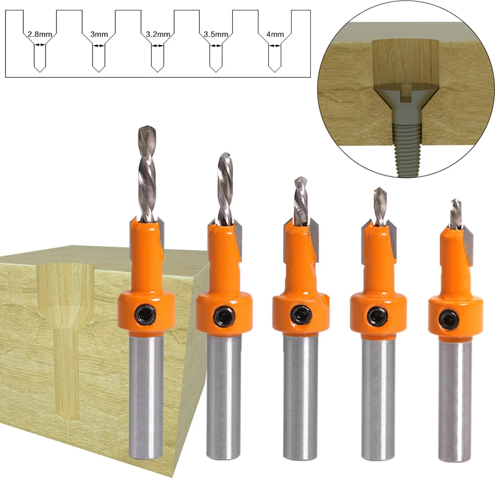 5pcs Countersink Drill Bit with L-Wrench for Wood Quick Change Bit for Countersink Or Chamfer Woodworking Tools 