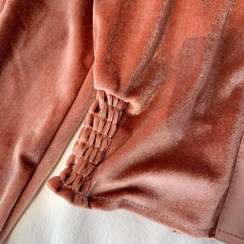 Neploe осень зима Ретро Золотой бархатный фонарь блуза с длинными рукавами с v-образным вырезом с коротким низом Blusas Slim Fit Shirt pleat 46789