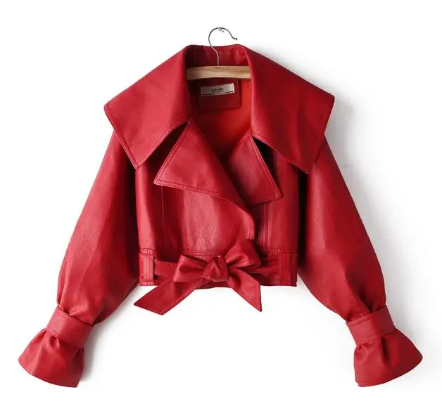 F991 Red Новинка, модная уличная куртка из искусственной кожи, Женская Повседневная Свободная куртка с рукавом летучая мышь, мытая куртка из искусственной кожи, байкерские куртки, Мотоциклетные Куртки - Цвет: F991 Red