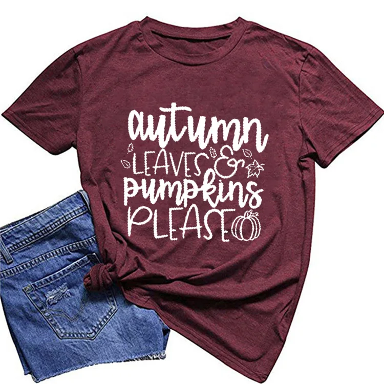 

Leaves and Pumpkins Tshirt Cute 2019 Halloween Tee It's Fall Yall Tops Harajuku 90s GraphicTees Fall Women Autumn