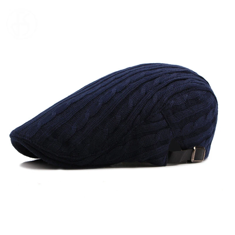 Navy beret FS осень зима шерсть теплый вязаный берет шапка для мужчин женщин Сплошной досуг шляпа с пряжкой Casquette Boina Masculina 5 цветов - Цвет: Navy beret