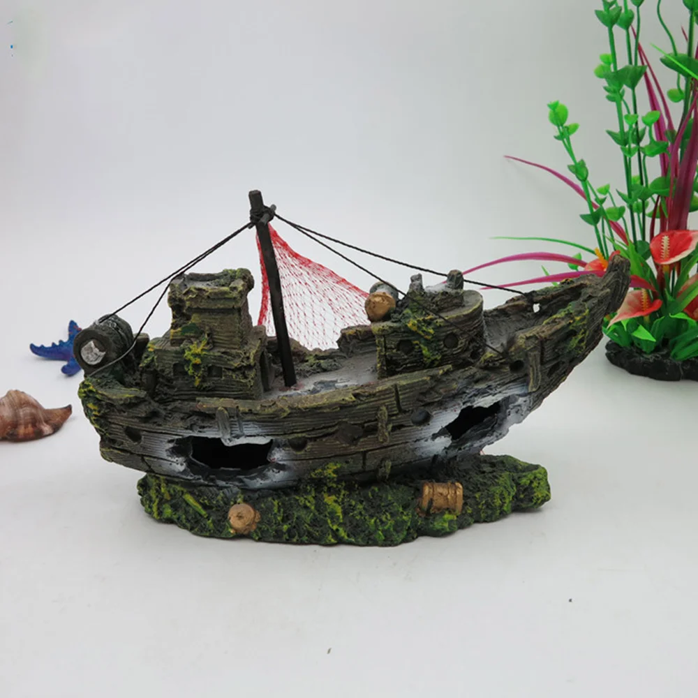 Resin Fishing Boat Sailing Boat For Aquarium Fish Tank Ornament Decoration IFA 