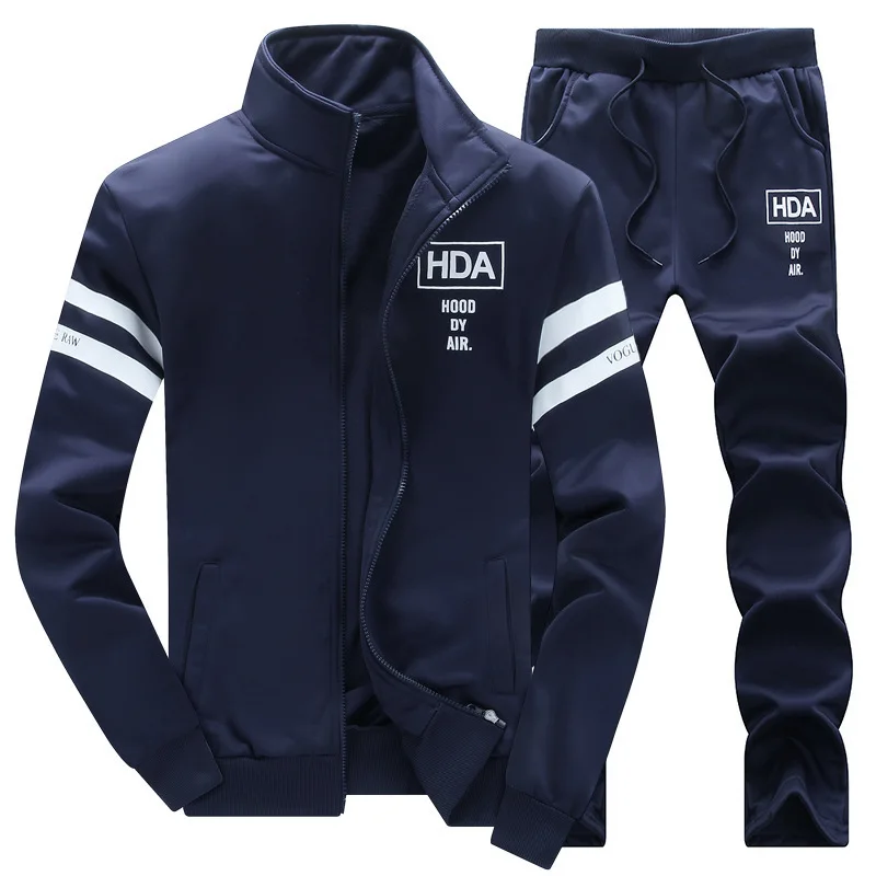 Men Slim Tracksuit 2019 New Arrival Sporting Suit Spring And Autumn Casual Sweatshirt+Sweatpants Two Pieces KV586 | Мужская одежда