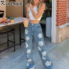 Aliexpress - Vintage Y2k Floral Print Baggy Denim Pants Streetwear Harajuku High Waist Straight Cargo Jeans Women Aesthetic Wide Leg Trousers