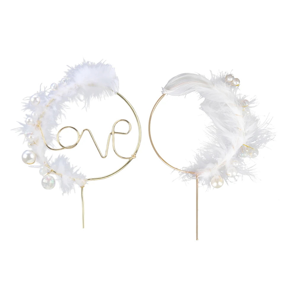 Best 2pcs Iron Art Feather Cake Topper Cupcake Ornament Picks Cake Decoration for Party Banquet Wedding