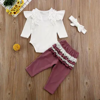 

AU Infant Baby Girl 3M-24M Clothes Long Ruffle Sleeve Romper Lace Pants Leggings Outfit