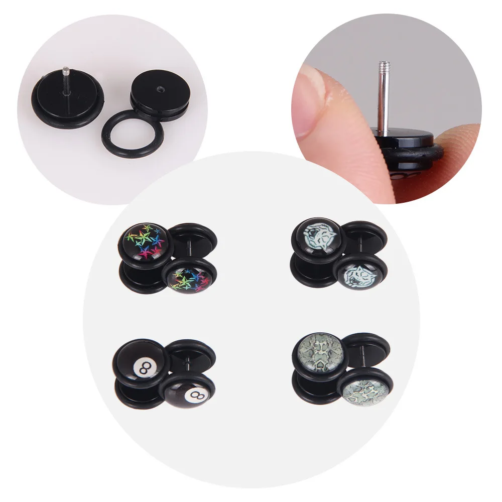 1pair Acrylic/stainless Steel Rings Fake Ear Plugs And Tunnels Ear Piercing Fake Stretches Expander Jewelry