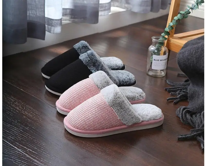 Зимняя обувь женские и мужские комнатные туфли теплые домашние тапочки с искусственным мехом для влюбленных мягкие Нескользящие женские и мужские тапочки SH10092