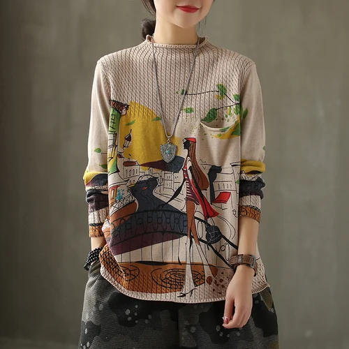 White sweaters Winter Pullover knitwear women's Vintage cartoon printed sweater loose oversized sweater plus size knit sweater women Z3 - Цвет: White sweaters