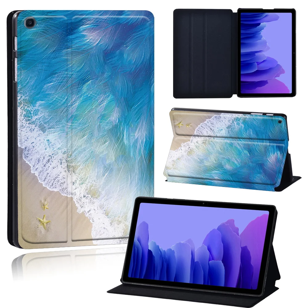 Tablets Case for Samsung Galaxy Tab A7 10.4 Inch 2020 T500/T505 Printed Feather PU Leather Tablet Stand folio Cover+ Free Stylus