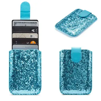 

RFID Blocking 5 Pull Credit Card Holder Universal Sequins Cell Phone Wallet Case Stick Adhesive 10 x 7 x 0.7cm