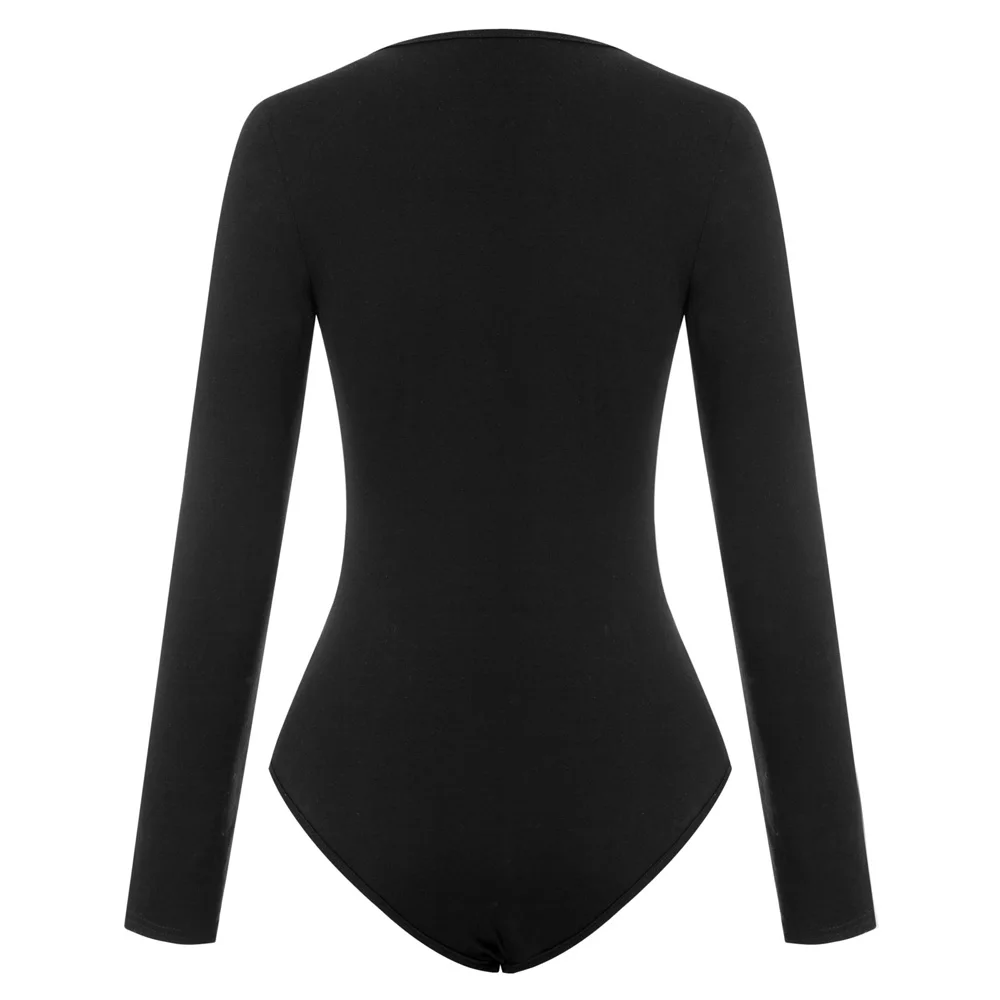 Women's bodysuit clothes summer autumn Bow-tie Decorated Bodysuit Long Sleeve Cotton Stretchy Retro Vintage solid fit overalls
