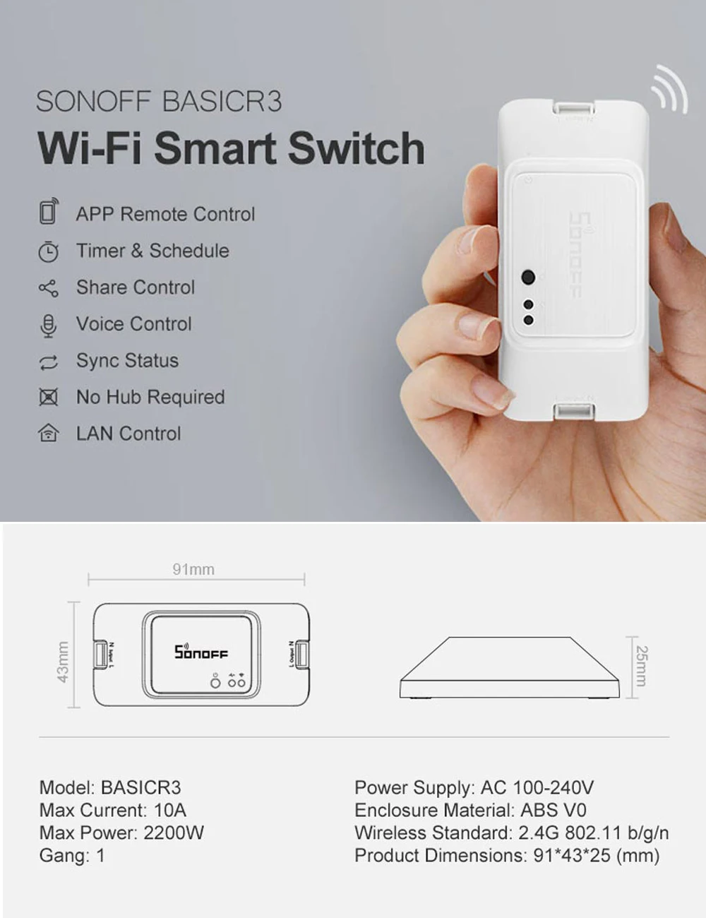 Sonoff BASIC R3 Home Smart WiFi Wireless Switch Module Remote Control APP Contro 