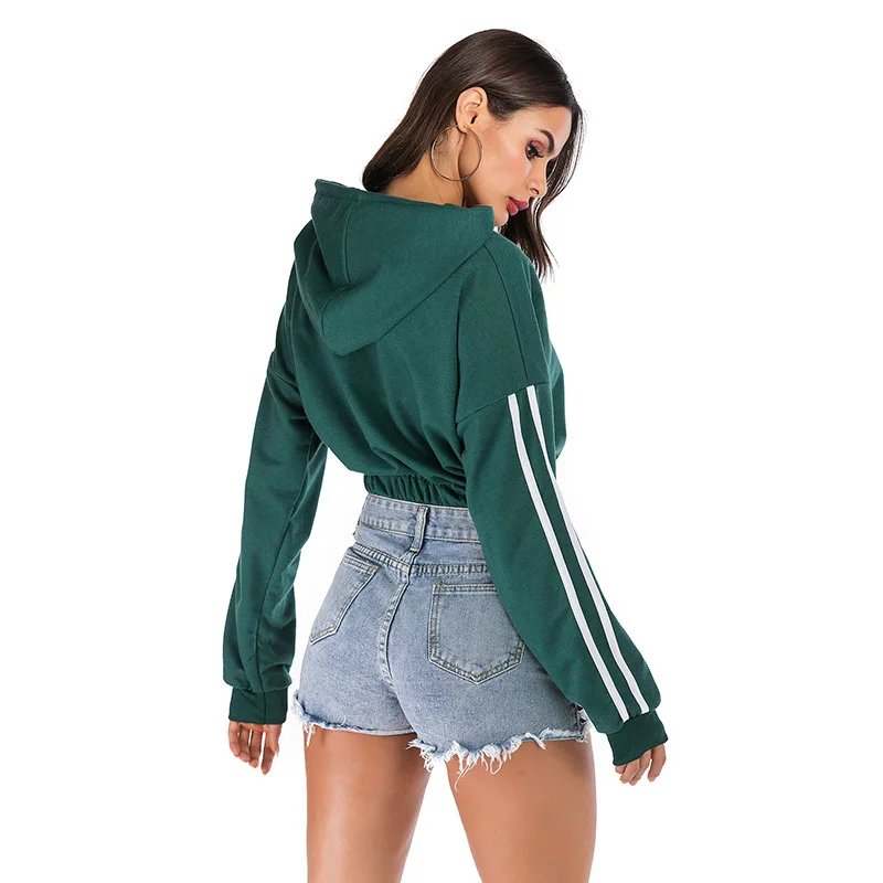 Enlarged Women's Hoodie Sweatshirt Women's Stripe Long Sleeve Casual Short Pullover Hoodie Sweatshirt New 2020