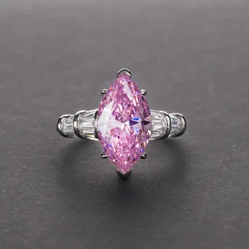 

S925 sterling silver artificial high carbon diamond ring simple horse eye diamond girl ring 6 carats