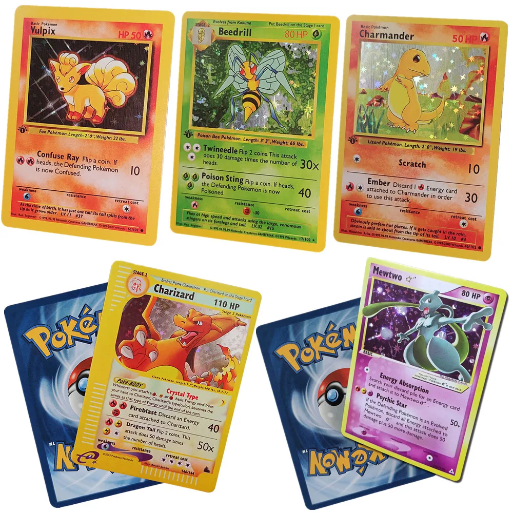

Pokemon Cardex Base Set 1996years English French Flash Card Anime Charizard Pikachu Mewtwo Game Collection Cards Gift Toys