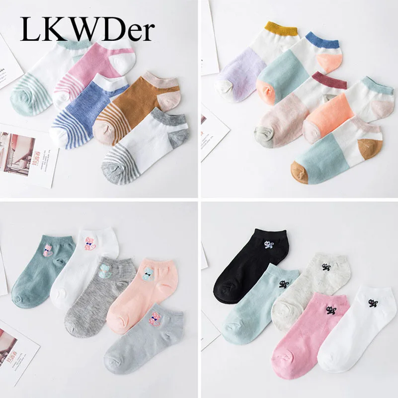 LKWDer 5 пар/лот Для женщин носки детские носки с мультяшными рисунками Животные звездно-полосатого флага в форме Карамельный цвет носки Для женщин летние носки Meias Calcetines Mujer