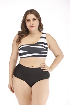 

Sexy Plus size Bikinis Women One Shoulder Zebra Stripe Swimwear High waist Push Up Bikini Set Cut Out Bathing Suit Swimming Suit