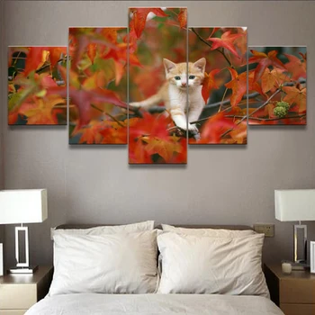 

Wall Artwork Poster HD Printed Modular 5 Piece Pictures Cat Animal Canvas Painting Modern Home Decoration Living Room Framework