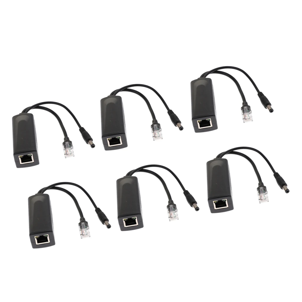 6Piece Active 48V to 12V PoE Power Over Ethernet Splitter Compliant with IEEE 802.3af / at