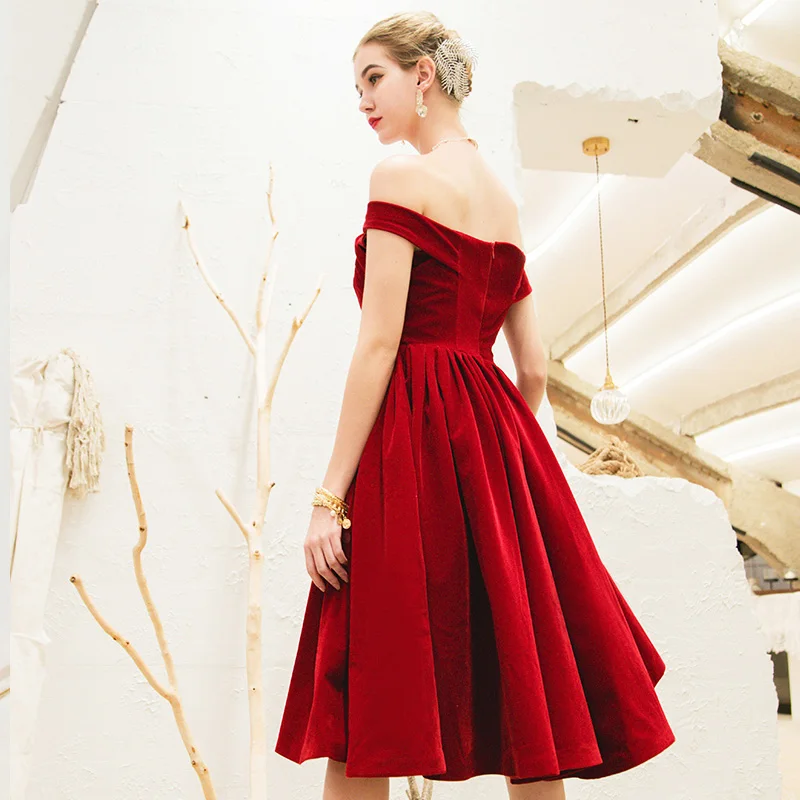 It's Yiya платье для выпускного бала бордовое с вырезом лодочкой Vestidos de gala с открытыми плечами плюс размер Короткие платья женские вечерние E584