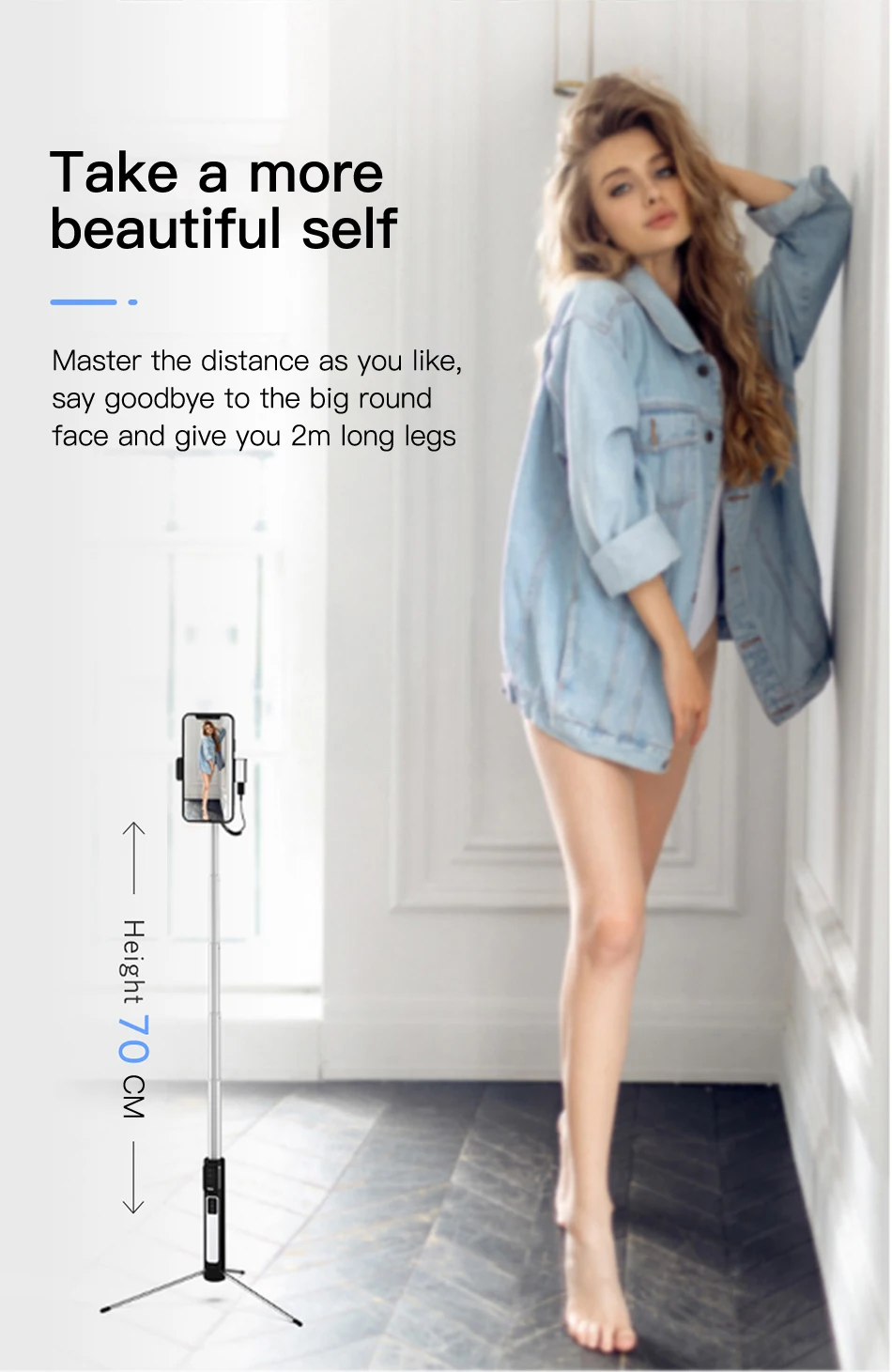 Benks New Wireless Bluetooth Selfie Stick Tripod Extendable With Shutter Button Remote Control Universal For iPhone 11 XR Xiaomi (4)