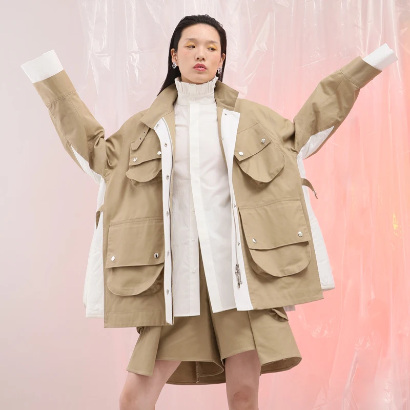 FW Collection oversized patchwork safari style women trench coat