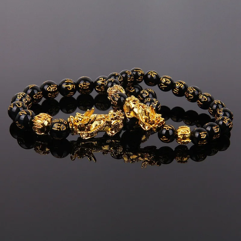 Wealth Bracelet Wristband Good-Luck Feng Shui Black Pixiu Gold Women Beads-Alloy Unisex