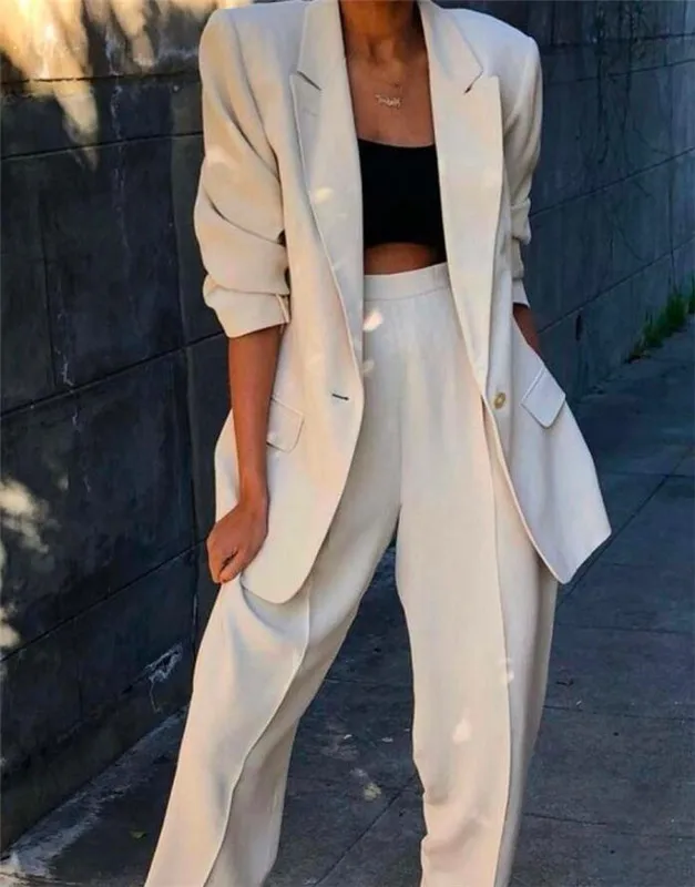 Elegant White Lady Business Suits Blazer Jacket+Pants Formal Ladies ...