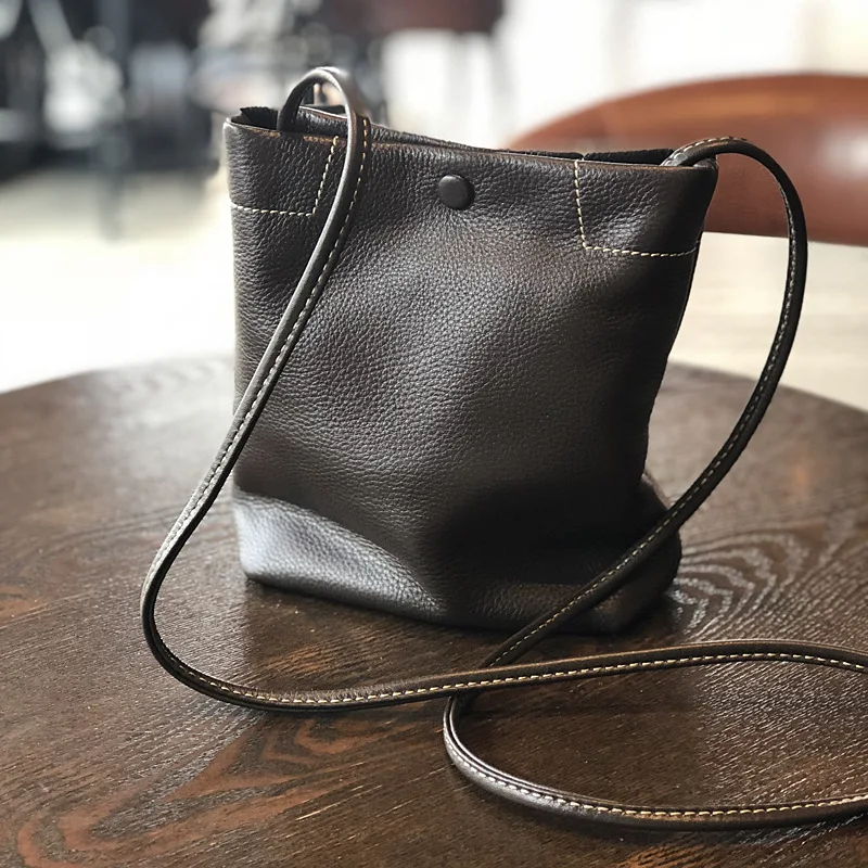 

Soft Head Layer Cowhide Bucket Bag Contracted Tide Joker Classic Retro Shoulder Bags New Fashion Leisure Women Handbag