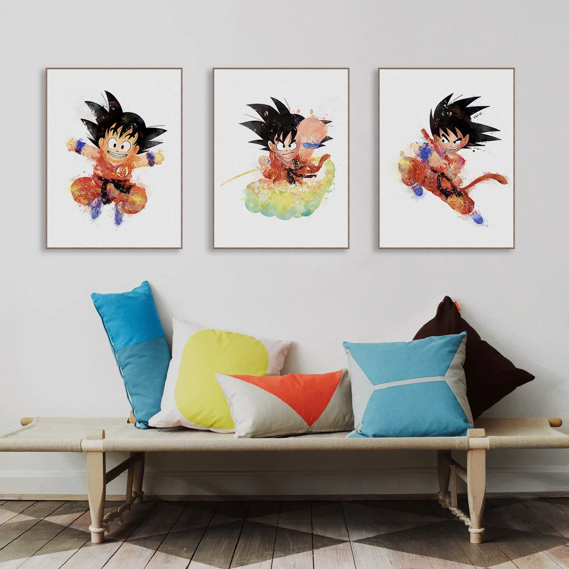

New Style Watercolor Dragon Ball Frame Painting Core Customizable Simple Cartoon Animation Goku Decorative Painting Small Fabric