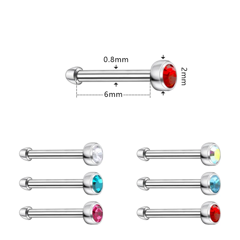 Lot 6Pcs Hypoallergenic Titanium Cubic Zirconia Nose Stud Earrings Cartilage Helix Labret Piercing Body Jewelry Wholesale Price | Украшения
