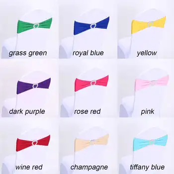 

New 10pcs Silver Heart Buckle Stretch Spandex Chair Sash Band Wedding Chair Bow Tie Polyester For Wedding Hotel Banquet Decor