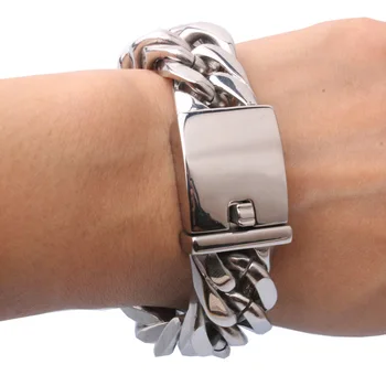 

Hip-hop wide Cuban Chain Bracelet Golden Style Double-woven Men 's Punk Six-faced Titanium Steel Rough Bracelets