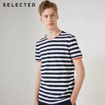

SELECTED Men's Cotton Round Neckline Striped Short-sleeved T-shirt S|419201624