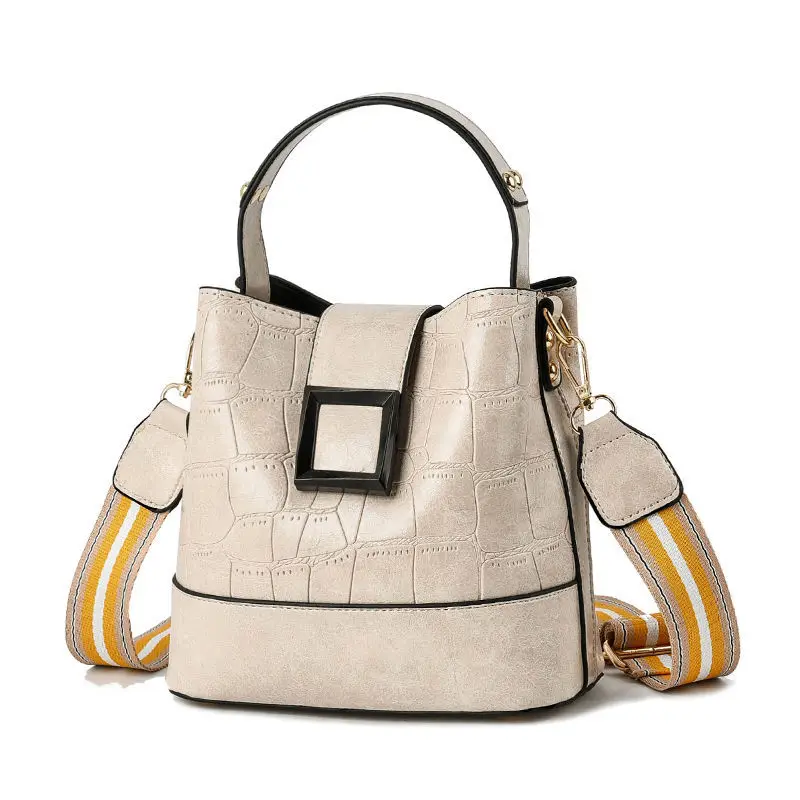 

Kajie Fashion Simple Luxury Handbags Women Bags Designer Handbag Bucket Bag PU Stone Pattern Bucket Bag Shoulder Messenger Bag