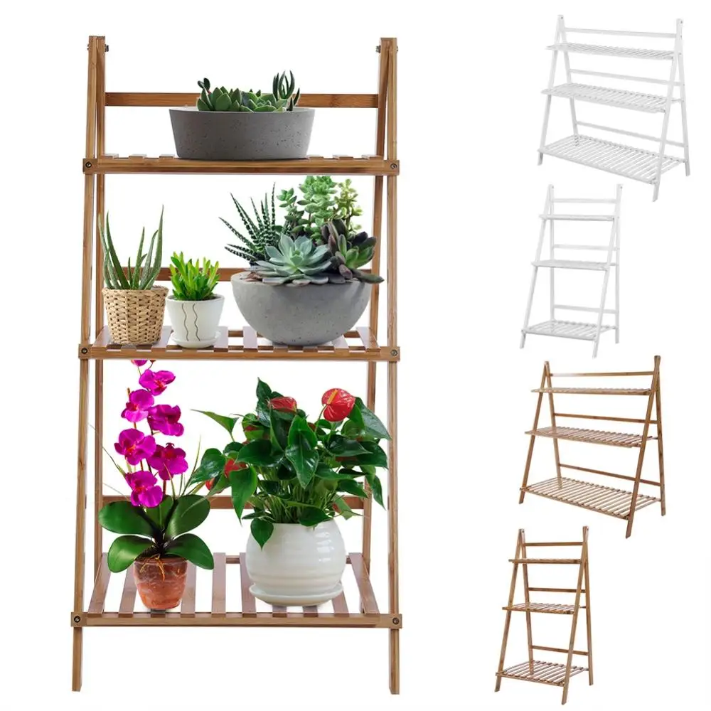 

New Plant Stand 3 Tier Bamboo Storage Balcony Fleshy Floor Rack Folding Flower Pot Stand Plants Shelf Indoor