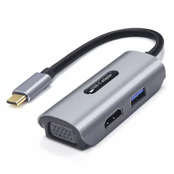 

4K UHD 1080P 3-in-1 Type C To VGA HDMI Adapter Thunderbolt 3 For MacBook For Dell HDMI High-definition Cable VGA Projector