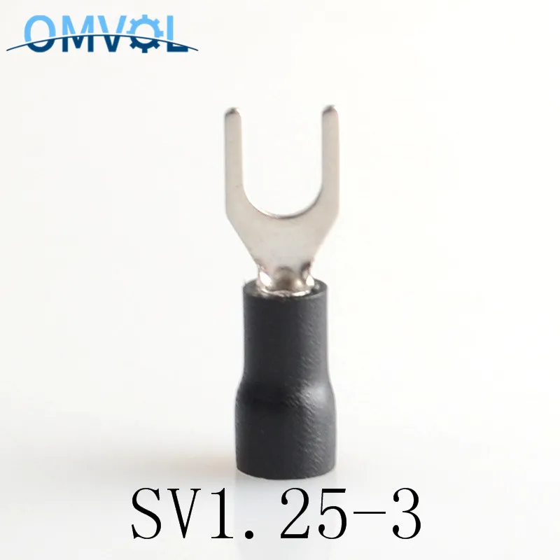 Черный 100 шт Изолированные Наконечники провода SV1.25-3 электрические наконечники обжимной клеммы - Цвет: Черный