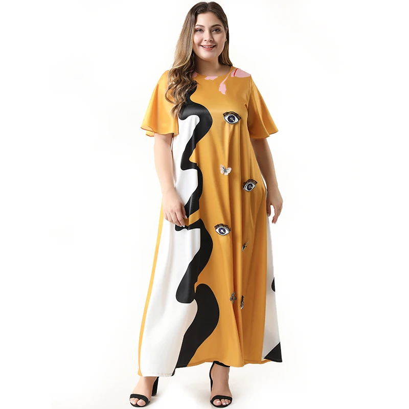 Vestidos, новинка, винтажное желтое платье, женское платье размера плюс, короткий рукав, о-образный вырез, свободное платье, хлопок, лен, халат, платья Toleen