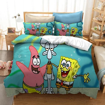 

SpongeBob SquarePants Cartoon Bedding Set Duvet Covers Pillowcases Comforter Bedding Sets Bedclothes Bed Linen (NO Sheet)