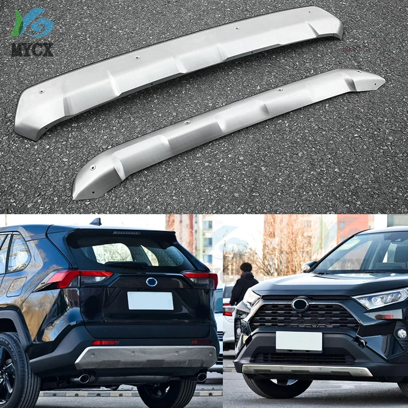 2pcs Per Toyota RAV4 Rav 4 2020-2021 Anteriore Posteriore Skid Piastra In Acciaio Inox Guardie Paraurti Anteriore e paraurti posteriore del Bordo di Protezione