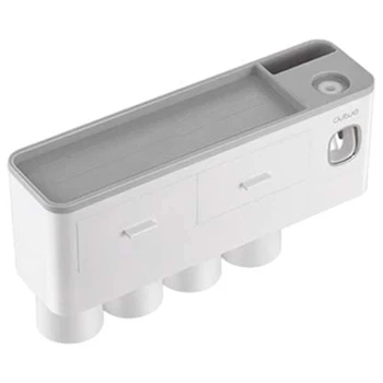 

Toothbrush Holder Wall Mounted with Automatic Toothpaste Dispenser Squeezer Kit,4 Cups and Cosmetic Organizer Drawer