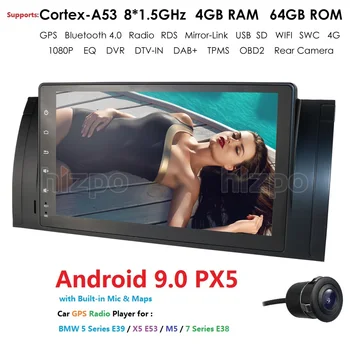 

Android 9.0 4G 64G 1 din Car NODVD player for BMW E39 X5 M5 GPS Wifi Bluetooth Radio USB SD Steering wheel Control Camera Map Pc
