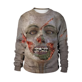 

New horror zombie face horror Cosplay Halloween costume women's clothing horror hooded long-sleeved sweater anime cartoon unisex