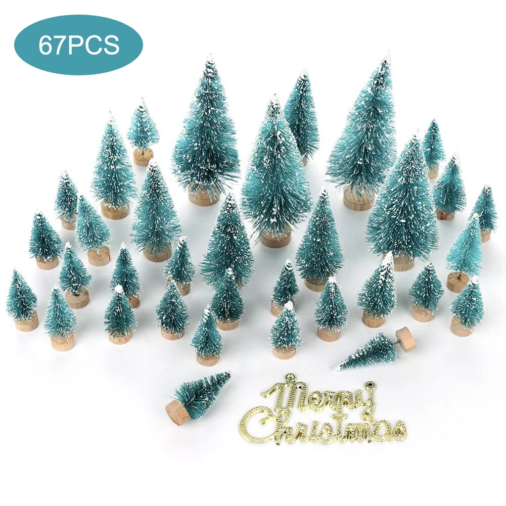 

66Pcs Small DIY Christmas Tree Fake Pine Tree Mini Sisal Bottle Brush Christmas Winter Snow Tree Santa Snow Frost Table Decor