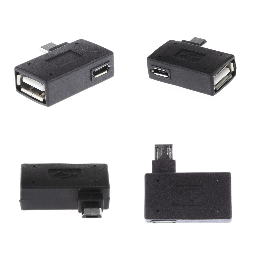 4Pcs 90 Degree Angle Micro USB 2.0 OTG Host Adapter M To F With USB Power
