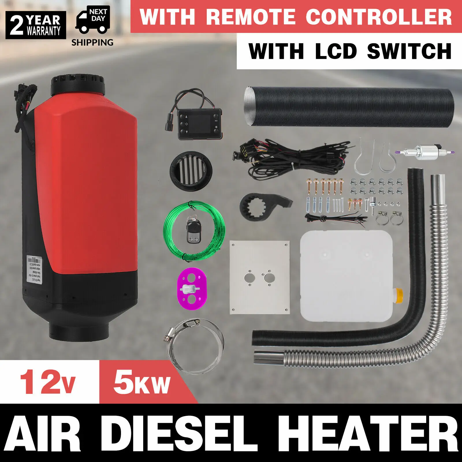 

12V 5KW Diesel Air Heater LCD Thermostat For Truck Car Boat Trailer RV Motorhome